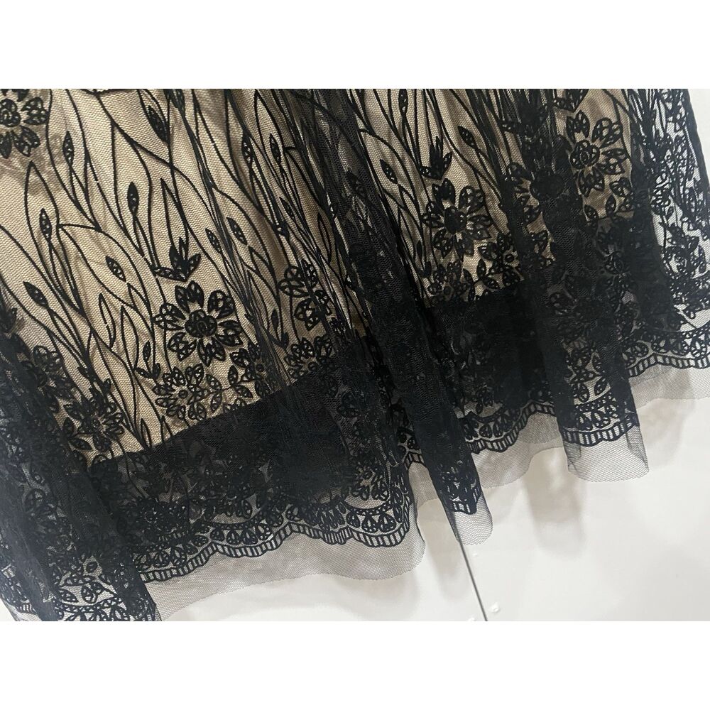 Metro Wear Skirt Black Mesh Floral Overlay Tan Lining Sz PS Elastic Waist 28 - Picture 13 of 14